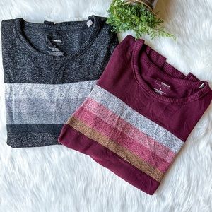 Sonoma Women's L Sweater Heather Gray Black Maroon Stripe Lot of 2